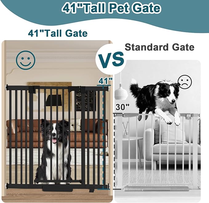 41" Extra Tall Dog Gate Indoor,30-62.5" Wide Heavy Duty Pet Gate for Doorways,Baby Gate with Walk Through and Auto Close, Pressure Mounted, Suitable for Stairs,Kitchen,Black
