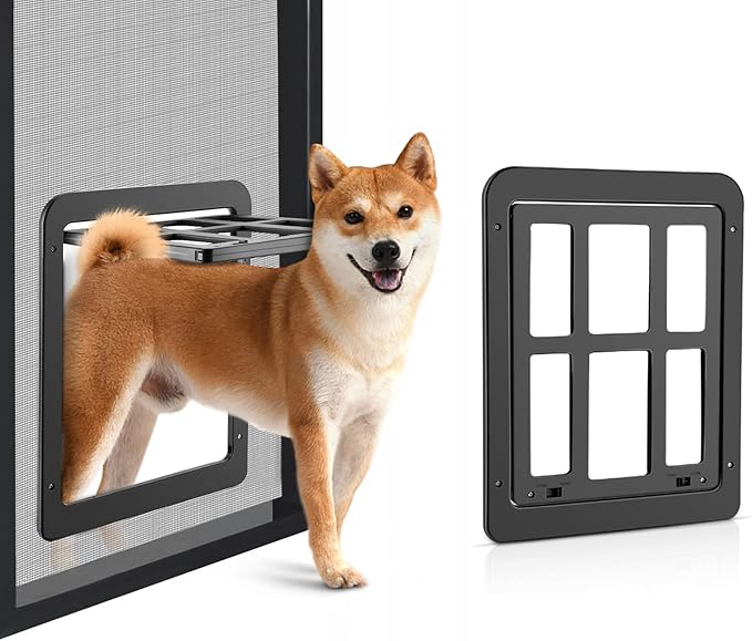Ownpets Dog Screen Door, Inside Door Flap 11x13 Inch Lockable Pet Screen Door Magnetic Closure Sturdy Doggie Door for Screen Door(Black)