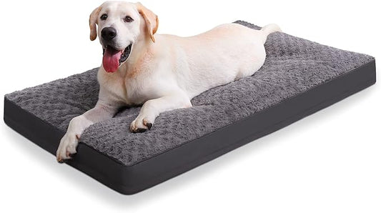 Jumbo Dog Crate Bed - Waterproof, Rose Velvet, Soft Fluffy for Extra Large Dogs - Washable With Removable Cover & Anti-Slip Bottom, 53 x 36 Inch, Gray