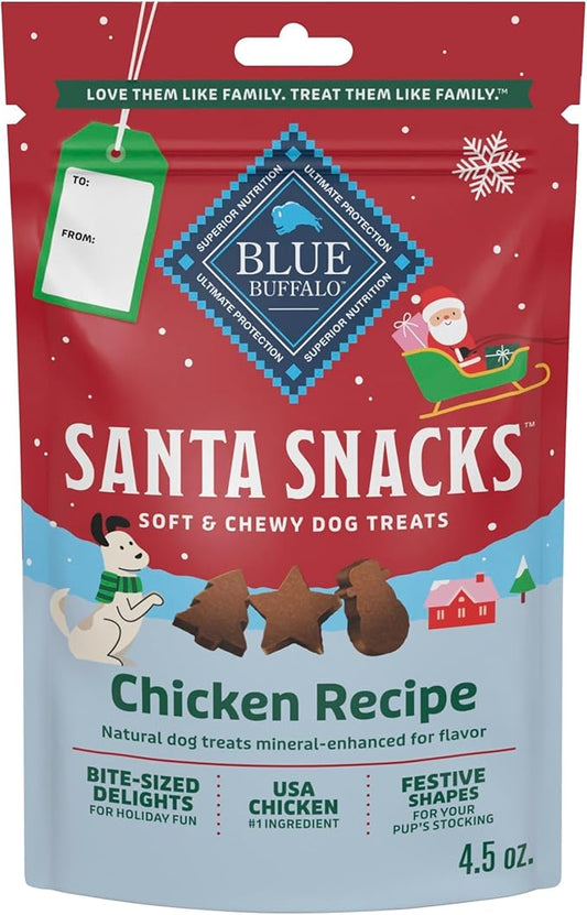 Blue Buffalo Santa Snacks Soft-Moist Dog Bits for Training, Chicken, 4.5-oz Bag
