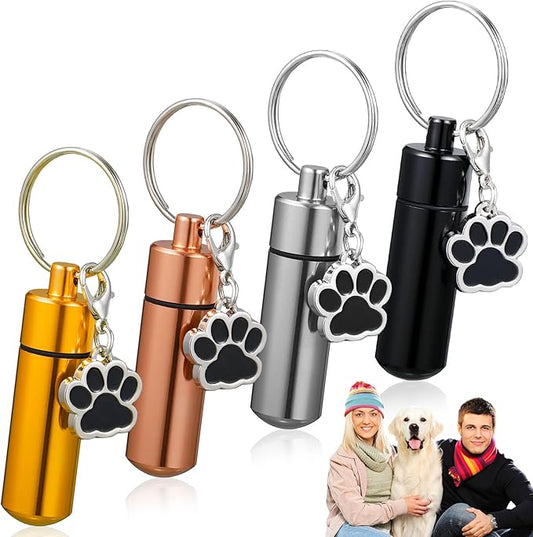 4 Pcs Pet Urns Keychain with 4 Paw Shape Urn Pendant, Keychain for Pet Ashes Keepsake Stainless Steel Small Pet Urns for Dogs Small Pet Cremation Keepsake Paw Memorial Urn