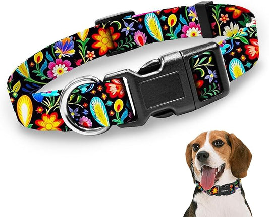 Kazazoo Dog Collar Cute and Soft Nylon Puppy Collar for Boy and Girl, Adjustable Dog Collars for Small Medium Dogs, Tropical-M
