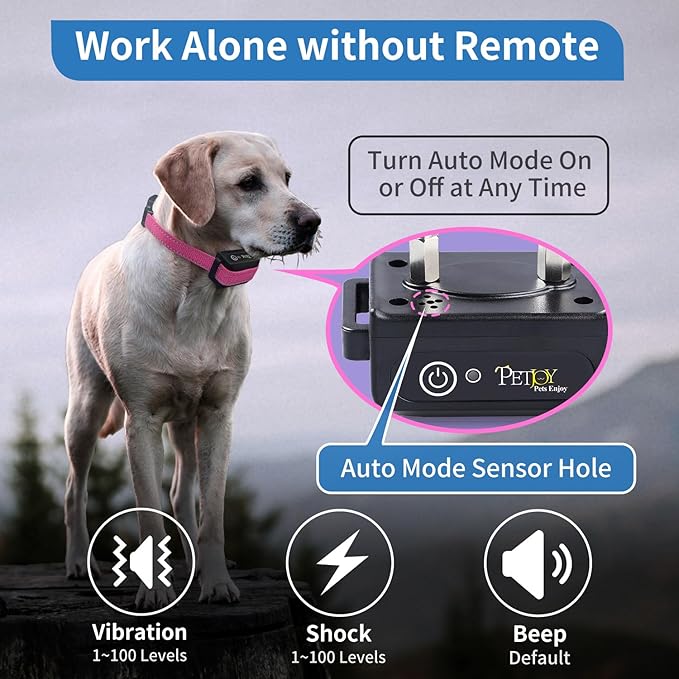 PetJoy Shock Collar for Large Dog, Bark Collar with Remote, Bark and Training Collar 2 in 1, Bark Collar with Shock (Level 1-100), Vibration (Level 1-100) and Beep