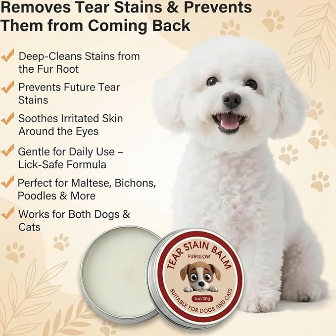 4-in-1 Tear Stain Remover Kit for Dogs & Cats - 1oz Natural Eye Balm with Pro Application Brush & 2 Stainless Steel Combs - Professional Eye Gunk (3in1)
