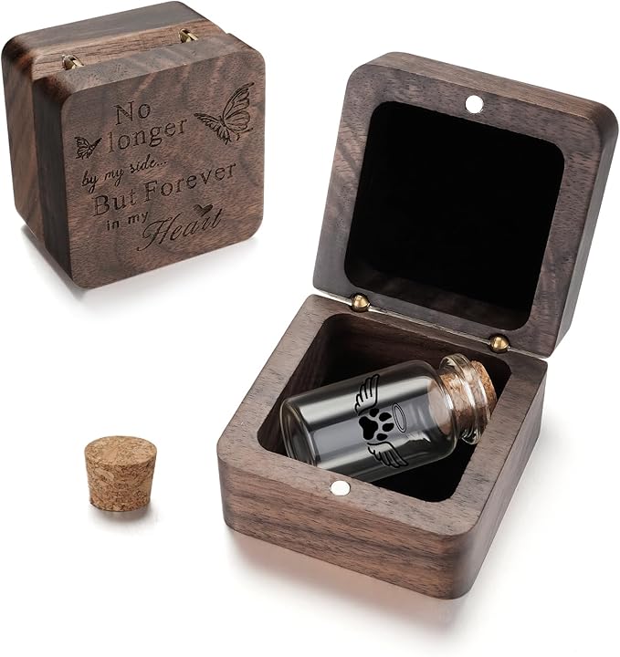 SOITIS Small Pet for Dogs Cats Urns for Ashes Wooden Box, Small Glass Urn for Pets Ashes Keepsake, Pet Urns for Ash Funeral Keepsake Urn for Dog Ashes