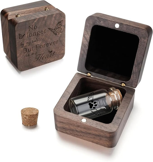SOITIS Small Pet for Dogs Cats Urns for Ashes Wooden Box, Small Glass Urn for Pets Ashes Keepsake, Pet Urns for Ash Funeral Keepsake Urn for Dog Ashes