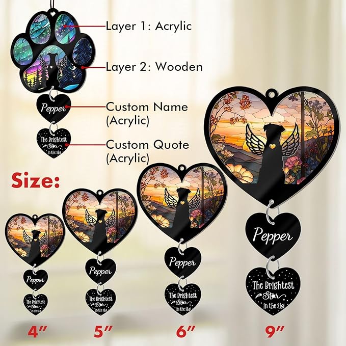 Custom Dog Memorial Suncatcher Personalized Memorial Gifts Customized Sun Catcher for Someone Who Lost A Dog Gifts Suncatcher Stained Glass Look Acrylic Sympathy Gift