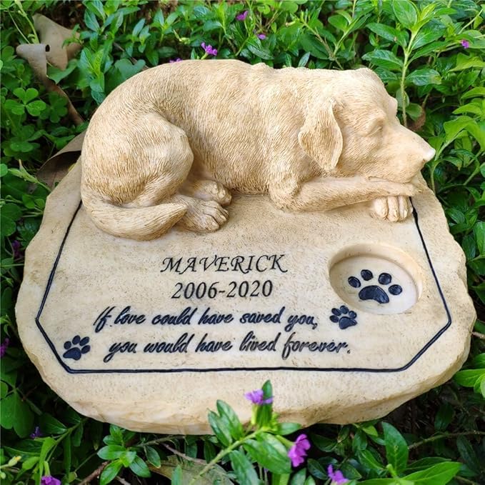Personalized Dog Memorial Stones with Sleeping Doggie Statue, Custom Grave Stones Tombstone Headstones Engraved with Name for Loss of Dog Sympathy Gifts Outdoors Memorial Remembrance Gifts