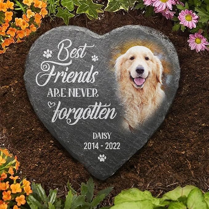 Wrappiness Pet Memorial Stone - Forever in My Heart, Personalized Dog Memorial Gifts, Remembrance Condolences Bereavement Gifts for Loss of Pet Custom Photo (Heart 01, Stone)