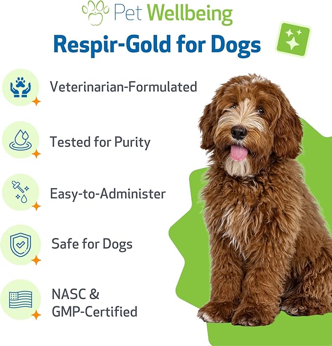 Pet Wellbeing Respir-Gold for Dogs - Lower Respiratory Support, Holistic Lung Health & Deep Breathing with Black Cumin & Horehound - NASC Certified & Vet Formulated - 4 fl oz (118 ml)