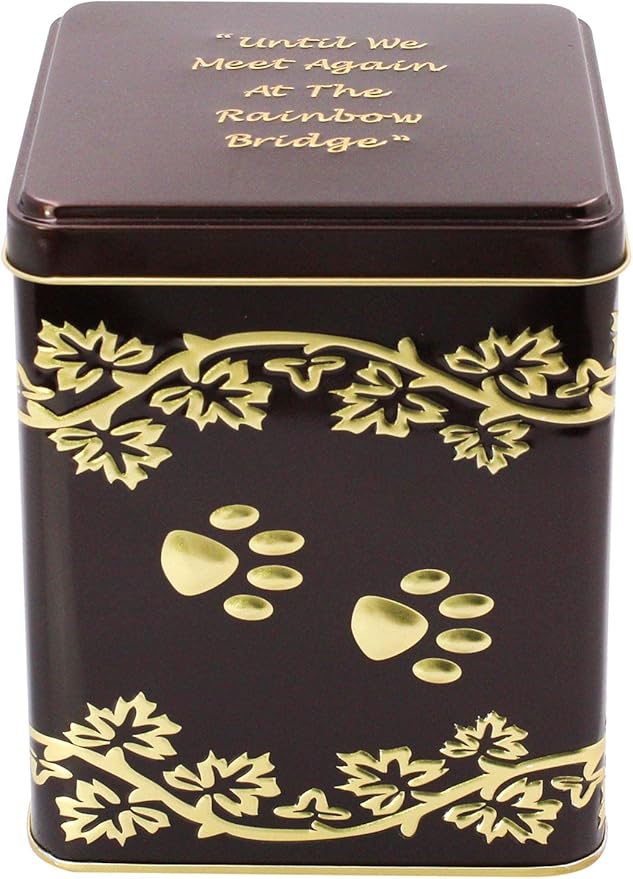 Large Rainbow Bridge Paw Print Economy Pet Cremation Urn Tin - 85 Cubic Inch Capacity for a Pet Weighing up to 70 Pounds - Pet Memorial Urn Tin for Ashes