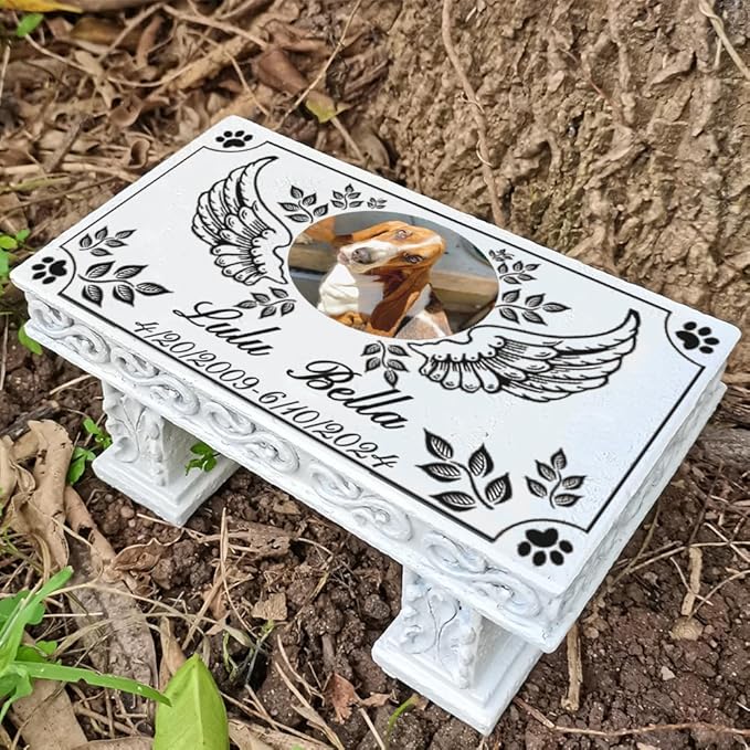 Personalized Memorial Bench for Pet Human, Custom Pet Memorial Stone with Colorful Photo, Pet Grave Marker Dog Headstone Cat Tombstone, Loss of Pet Gifts, Memorial Garden Plaque