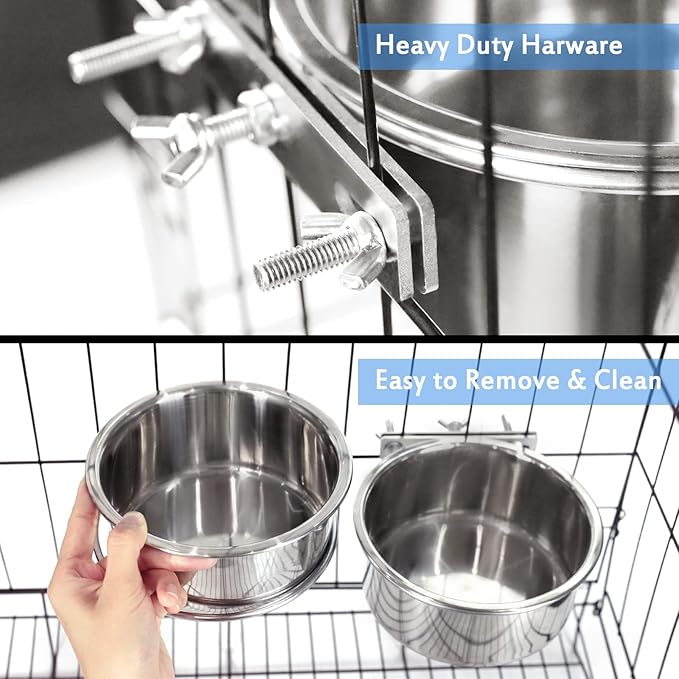 Kennel Water Bowl, No Spill Hanging Cage Crate Bowl for Cat, Small Dog Feeder -2 Cups / 1 Pint (1 Pack)