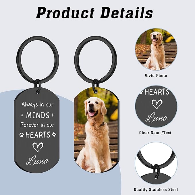 Custom Pet Photo Keychain - Personalized Memorial Keychain with Photo Name for Pet Loss Remembrance Dog Memory Sympathy Gifts