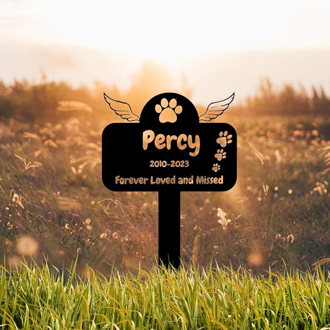 Custom Dog Memorial Grave Marker, Personalized Dog Memorial Garden Stake, Customized Metal Dog Claw Paw Memorial Grave Stake for Cemetery, Sympathy Grave Stake Plaque with Wings