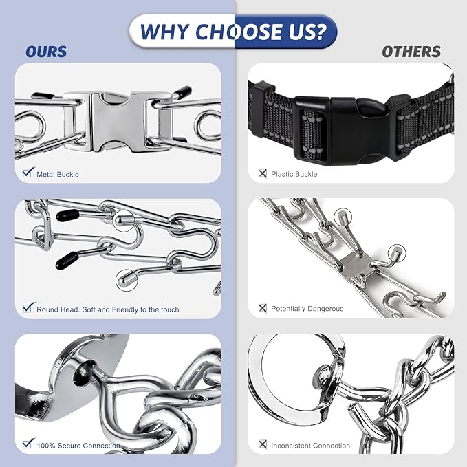 Pinch Collar for Dogs, Prong Training Collar with Quick Release Buckle for Dog Pulling Behavior Correction, Adjustable Pinch Leashes (M/L / 18-23" Neck Size)