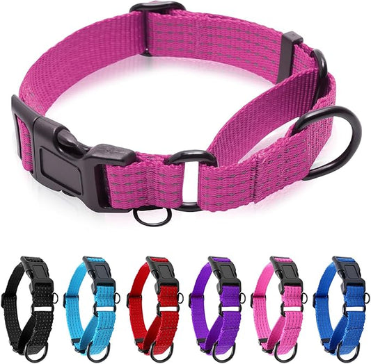 Martingale Collar for Dogs, Reflective Heavy Duty with Quick Release Nylon Buckle, No Pull Training Choker for Walking, Training, Hot Pink,S