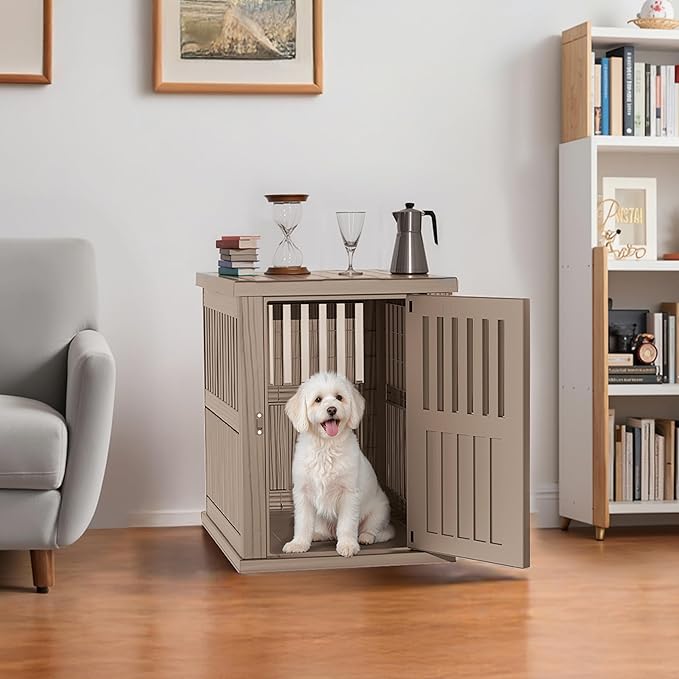 ATMLT Dog Crate Furniture for Medium Dogs, 30" Dog Kennel Indoor with Lockable Latch, Modern Dog Cage End Table, Escape-Proof and Chew-Proof, Durable and Sturdy, Light Brown