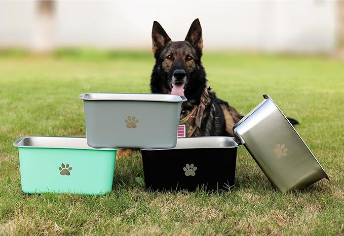 2.5 Gallons 40 Cup Non Slip Stainless Steel Large Dog Water Bowls, Outdoor Metal Dog Bowls Extra Large Breed, High Capacity Water Bowl for Big Giant Huge Dogs, Black