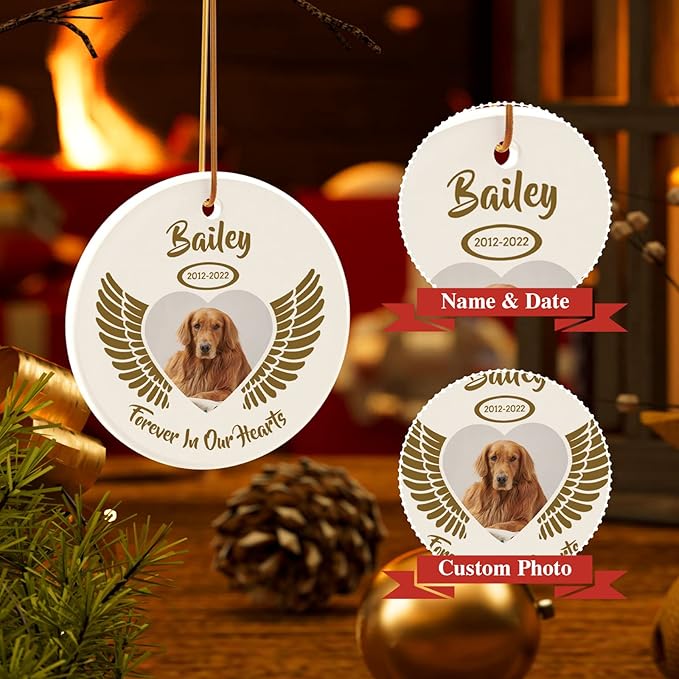Bemaystar Personalized Dog Memorial Christmas Ornaments Dog Memorial Gifts, Ceramic Pet Memorial gifts, in Memory of Pet Sympathy Gifts for Loss of Dog Cat Pet Christmas Tree Decorations