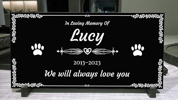 Personalized Pet Memorial Stones for Dog,Cat,Headstone,Cemetary Markers for Graves,Black Granite Memorial Plaque Outdoor,Custom Sympathy Gift for Lost Loved
