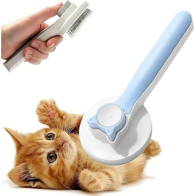 Dog & Cat Brush, Self Cleaning Slicker Brush for Pets, Upgraded Dog Brush for Shedding Massaging and Grooming, Removes Loose Undercoat & Portable Comb for Long Short Haired Dogs (Blue)