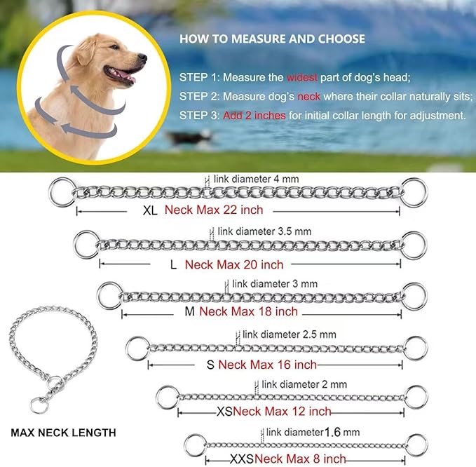 Dog Choke Collar Slip P Chain,Heavy Duty Metal Training Choke Collars, Adjustable Weather Proof Alloy Steel Chains for Small Medium Large Dogs