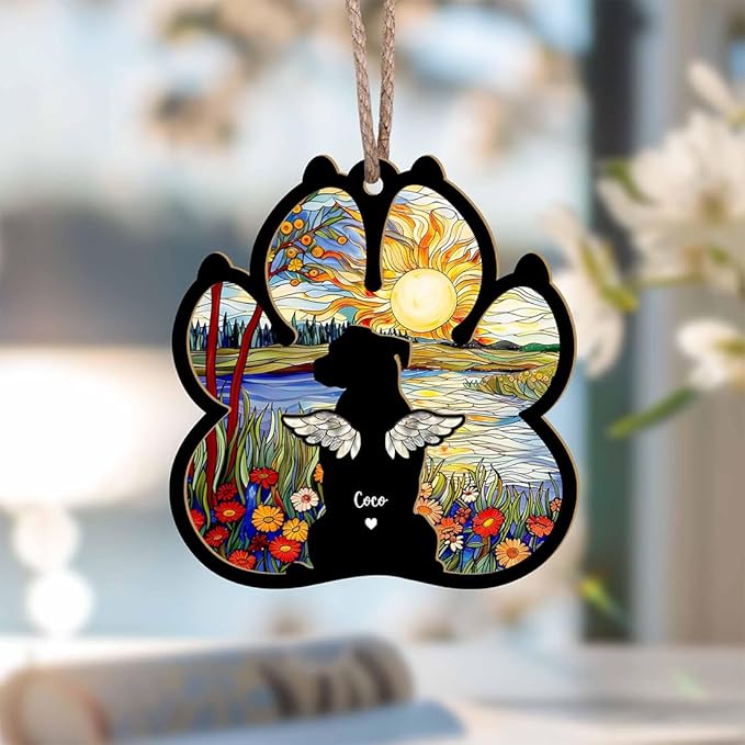 Personalized Dog Paw Memorial Suncatcher, Pet Loss Sympathy Gift, Dog Remembrance Keepsake