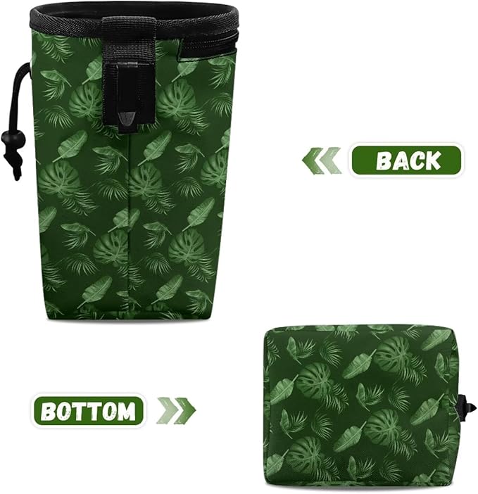 Green Leaves Pet Treat Pouch Multiwear Puppy Training Pouch Treat Pouches for Pet Training, Dog Trainer Essentials Supplies Reward Pouch with Waist Belt Shoulder Strap