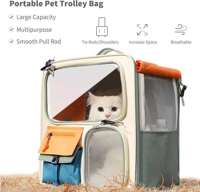 2-in-1 Wheeled Pet Carrier Backpack,Breathable Pet Carrier with Wheels,Collapsible Dog Backpack Carrier with Removable Mat,Dog Stroller Travel Carrier with Mesh Ventilation Windows