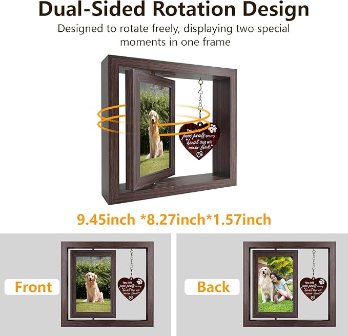 Pet Memorial Gifts for Dogs Cats, Rotating Wooden Dog Picture Frame4x6 Photos,Double-sided Design, Hold Two 4 x6 Photos, Loss of Dog Sympathy Gift, Pet Loss Sympathy Passing Away Gift Keepsake