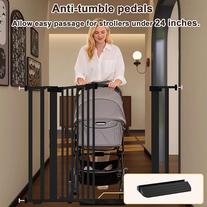 30"-62.5" Extra Wide Baby Gate for Doorways/Hallways,Pressure-Mounted Dog Gate Indoor for Stairs, Auto Close Pet Door for Child/pet Proof Safety, No Need Drilling,Black