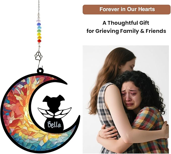 Personalized Dog Memorial Suncatcher, Pet Remembrance Gift for Loss of Dog, Dog Bereavement Gift, Rainbow Bridge Sympathy Gift with Name Date for Pet Lovers (Rainbow Glow)