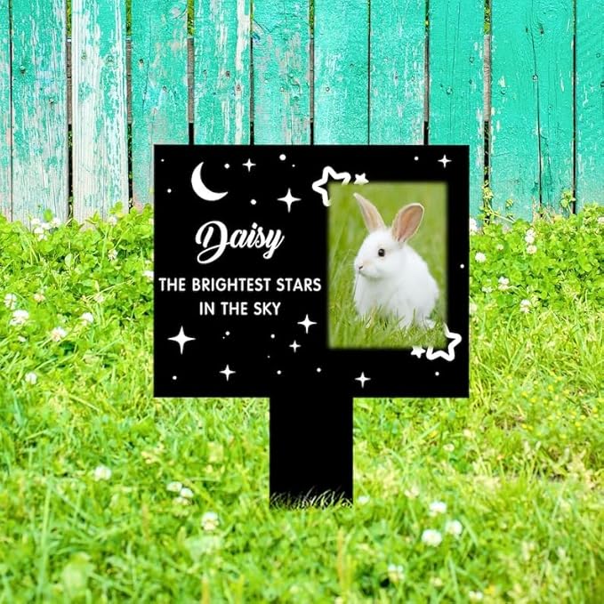 Personalized Bunny Memorial Stake Custom Rabbit Photo The Brightest Stars in The Sky Metal 12x12 inch Pet Grave Marker Rabbit Loss Gift Sympathy Gift for Rabbit Lover (Style 3)