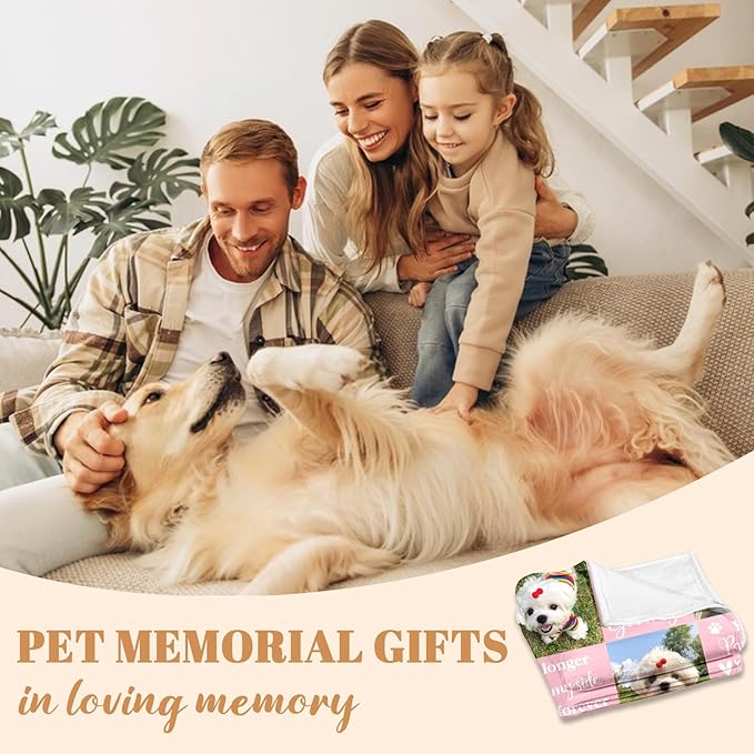 Custom Dog Memorial Blanket with Photos, Pet Memorial Gifts for Dogs, Personalized Dog Blanket with Picture Name, Sympathy Bereavement Remembrance Gifts for Pet Lovers, Cat Passing Away Gifts