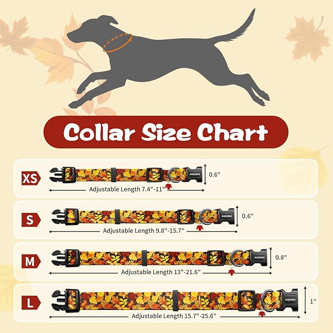 Kazazoo Dog Collar Cute and Soft Nylon Puppy Collar for Boy and Girl, Adjustable Dog Collars for Small Medium Dogs, Maple Leaf-S