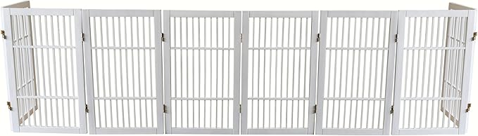 Urnporium Pet Dog Gate Freestanding, Strong Durable Folding Wooden Fence, Portable Acacia Hardwood Safety Barrier for Indoor & Outdoor Use (White Pet Gate, 8 Panel 30" Tall)