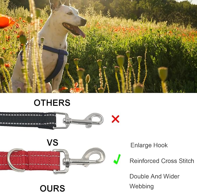 Standard Training Leashes 12 Inches for Dogs, Short Traffic Dog Leash Heavy Duty Padded Handle, Nylon Anti Pull for Reflective, Short Line Dog for Small, Medium and Large Dogs 1 FT Red