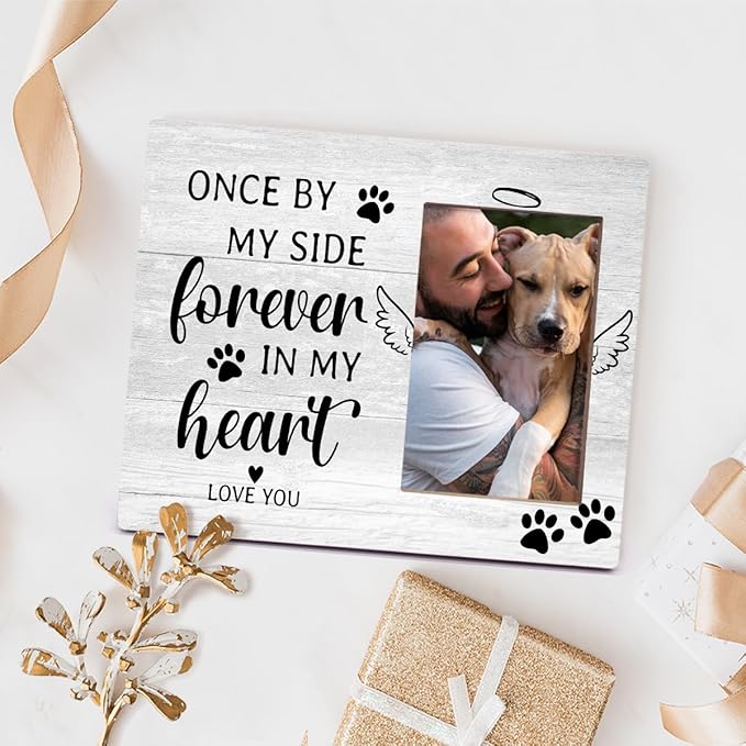 Orchroma Pet Memorial Gifts for Dogs,Loss of Dog Sympathy Gift,Dog Memorial Gifts for Loss of Dogs,Once by My Side Forever in My Heart Pet Memorial Picture Frame,4 x 6 Inch Photo