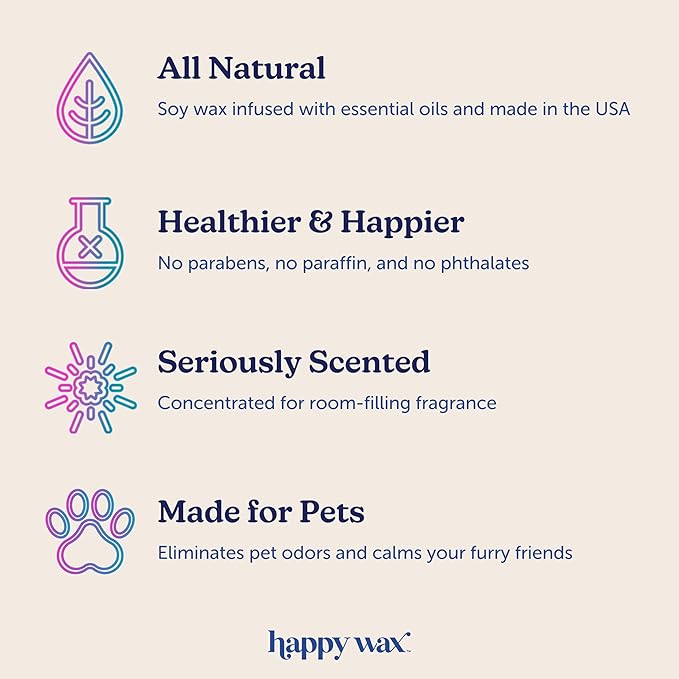 Happy Wax Almond Blossom Scented Wax Melts for Dog Owners – Odor Eliminating, Calming, Pet-Safe, Non-Toxic, Dye-Free, Perfect for Use with Wax Warmers - 4 oz Pouch