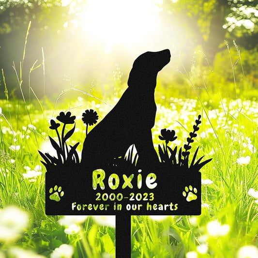 Custom Dog Labrador Retriever Memorial Grave Marker, Personalized Dog Metal Memorial Stake Grave Marker, Dog Memorial Gift, Customized Flowers Dog Memorial Grave Marker Burial Stake