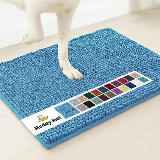 Muddy Mat® | Super Absorbent Door Mat Indoor, Microfiber Quick Dry Chenille Entryway Rug, Non-Slip Front Door Mat, Indoor Mats for Entryway, Machine Washable Pet Rug, Sky Blue 16"x24"