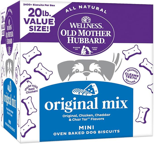Wellness Old Mother Hubbard Classic Original Mix Dog Biscuits, Natural Training Treats, 4 Flavors, Mini Size, 20 lb Box