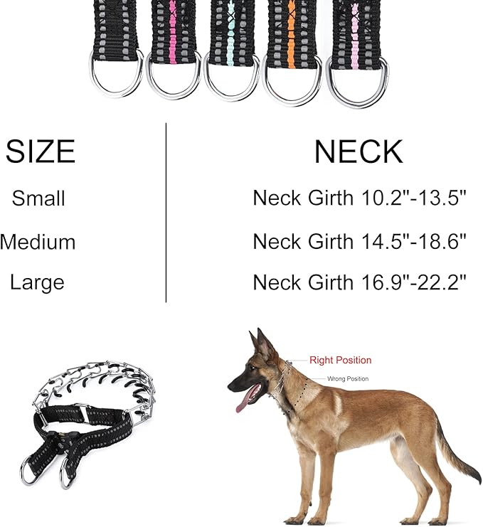 Pinch Collar for Dogs Adjustable Dog Training Collar with Comfortable Rubber Tip and Quick Release Buckle for Small Medium Large Dogs (Medium, Teal)