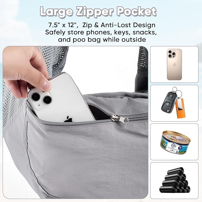 NATUYA Small Dog Sling Carrier - Lightweight & Cozy Breathable Mesh Pet Purse for Puppy Under 15 lbs - Zipper Pocket, Adjustable Strap for Hands-Free Travel Hiking Doggy Bag