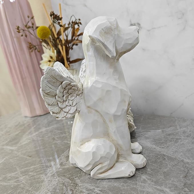 Personalized Dog Angel Memorial Garden Stone Engrave with Any Message, Pet Dog Memorial Grave Marker with Angel Dog Statue, Dog Cemetery Headstone, Dog Tombstone Gravestone, Loss Dog Memorial Gifts