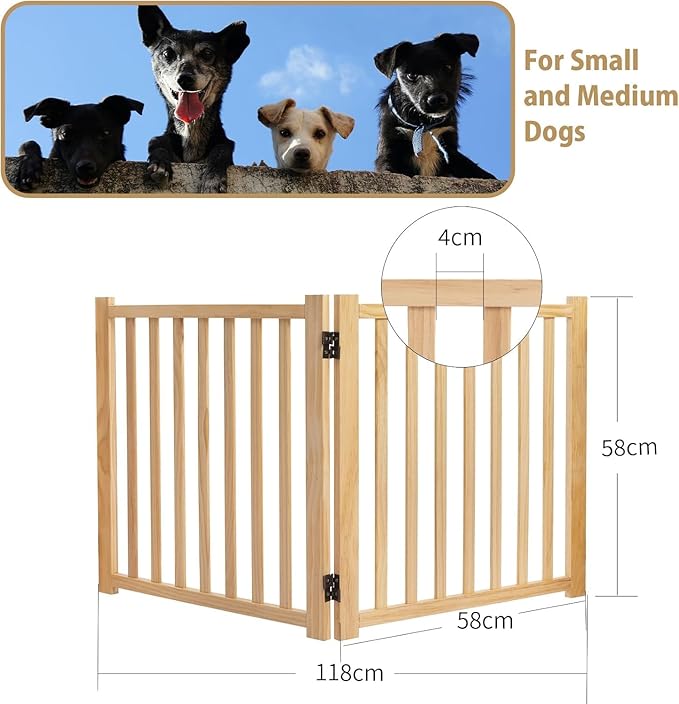 Wood Freestanding Dog Gates, Paint-Free Nature Wood Pet Gate Indoor, Puppy Gate for Doorways, Stairs, 23" Height, 2 Panels-2Pcs