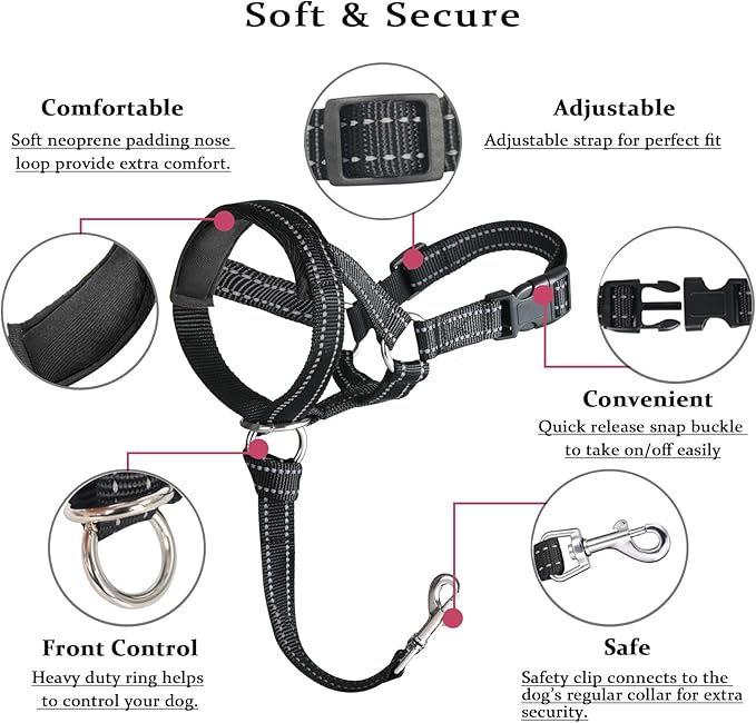 BARKLESS Dog Head Collar, No Pull Head Halter with Soft Padding, Reflective Soft Padded Snout Harness for Medium Dogs, Beagle