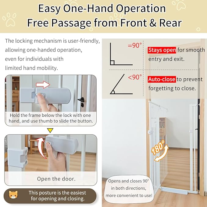 Lumizone Extra Tall Cat Gate 61.02" High Pressure Mounted Extra Wide 2025 New (17 Sizes) 1.37" Gap No Drilling Auto-Close One-Handed Operation Tall Pet Gate for Dogs(White, 61.02" H x 29.92"-34.24" W)