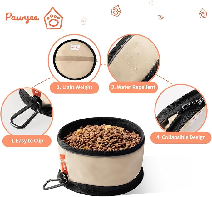 Pawyee Dog Food Bag Pet Collapsible Dog Bowls Portable and Light for Food and Water Camping Travel (Sand)